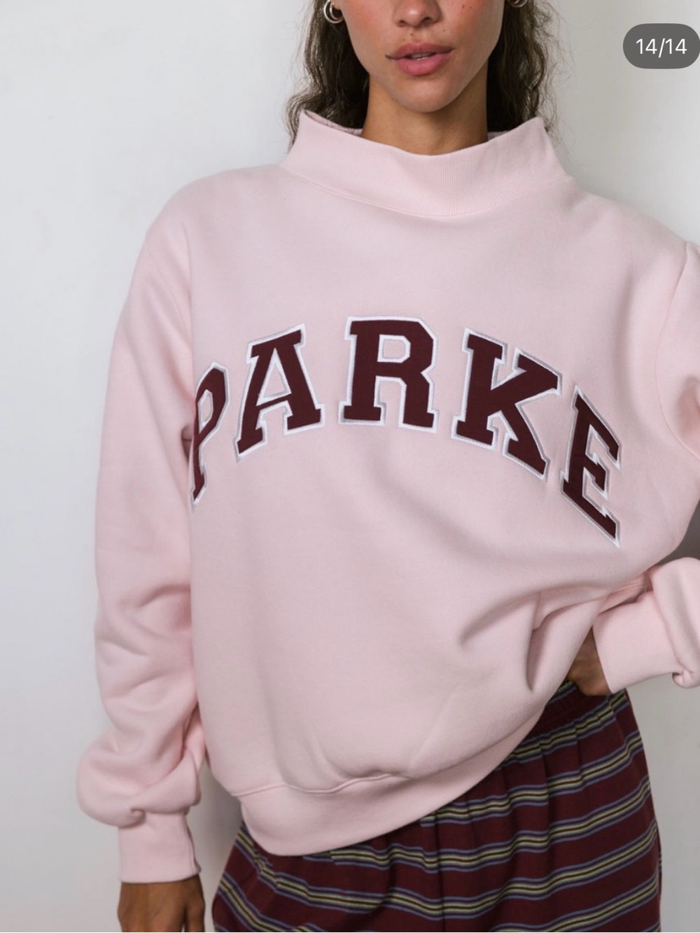 PARKE Varsity Fleece Rosewood Pink MockNeck Sweatshirt